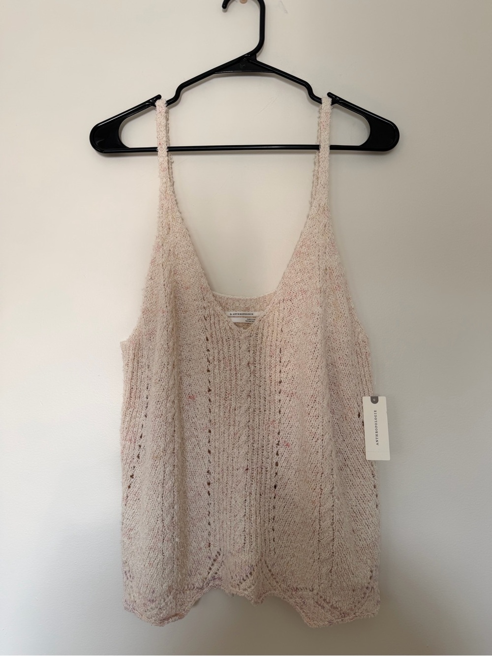 Anthropologie Cream w/ Blush Pink Knit Tank Top NWT